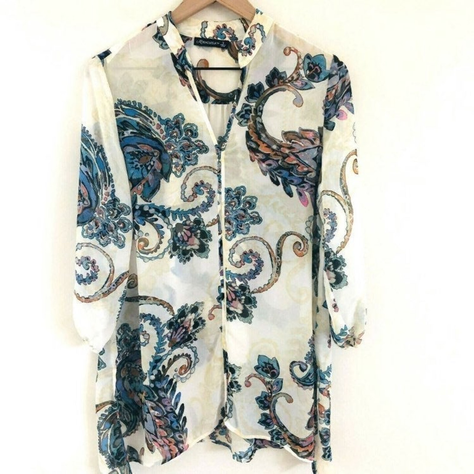 Miraclesuit Swimsuit Cover Up Paisley Sheer Pool Beach Travel Vacation Top Small